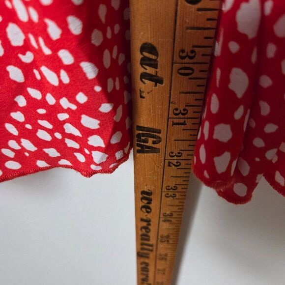 LIKE NEW SHEIN RED WHITE SPECKLED MIDI SKIRT RUFFLED BOTTOM SIZE SMALL - Picture 14 of 14